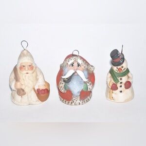 (3) Walnut Ridge Primitives Santa / Snowman / Red Santa Christmas Ornament Lot